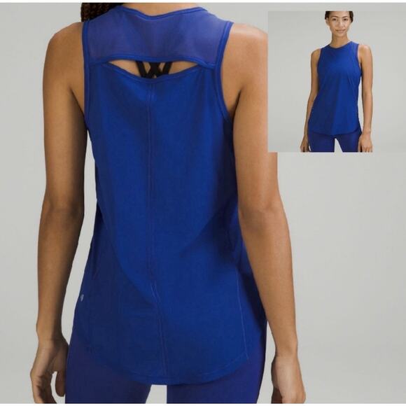 Lululemon Sculpt Tank Top Size 6 Blue Mesh Reflective Details - Picture 1 of 4